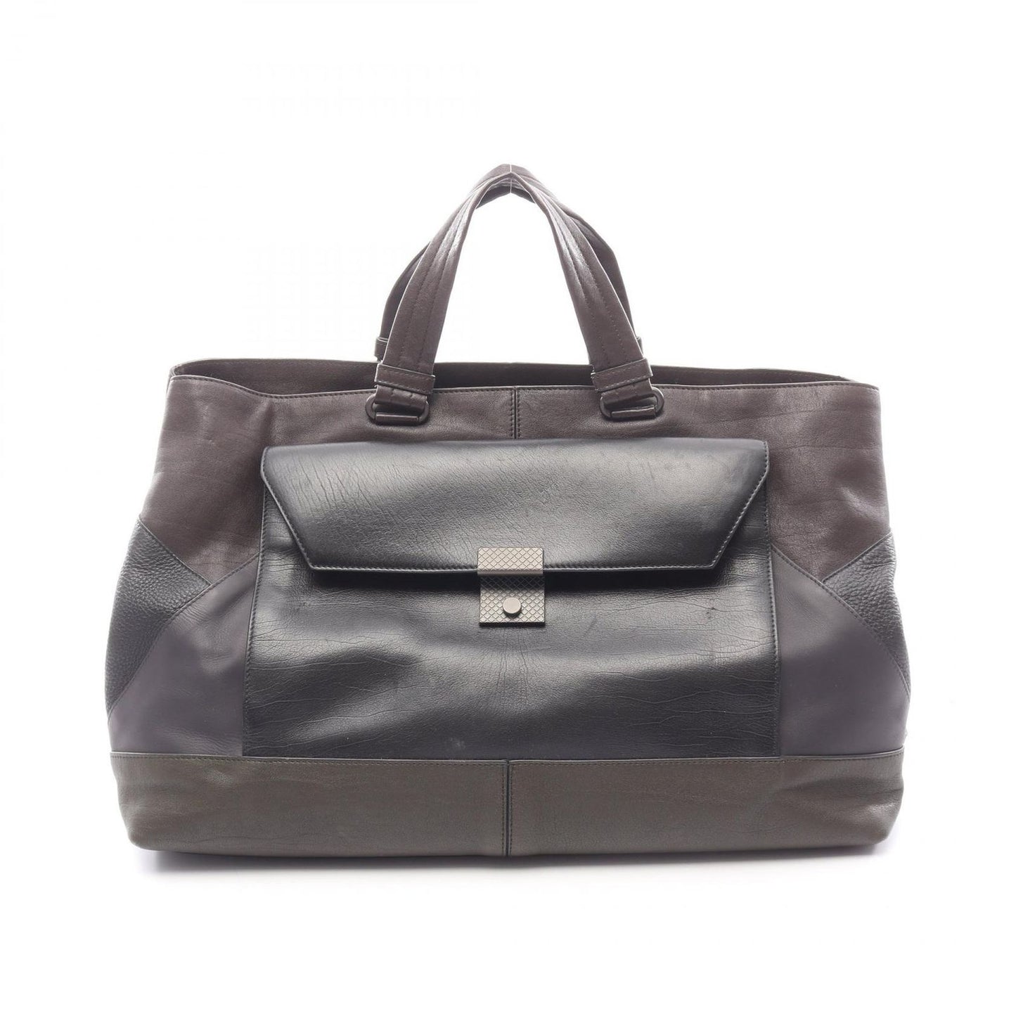 Bottega Veneta Tote Intrecciato Black Khaki Gray Leather