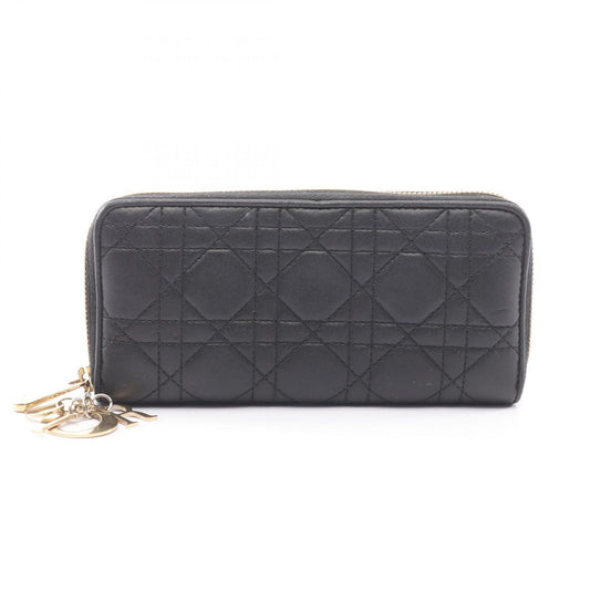 Dior Round Wallet Lady Cannage Black Leather Handbag