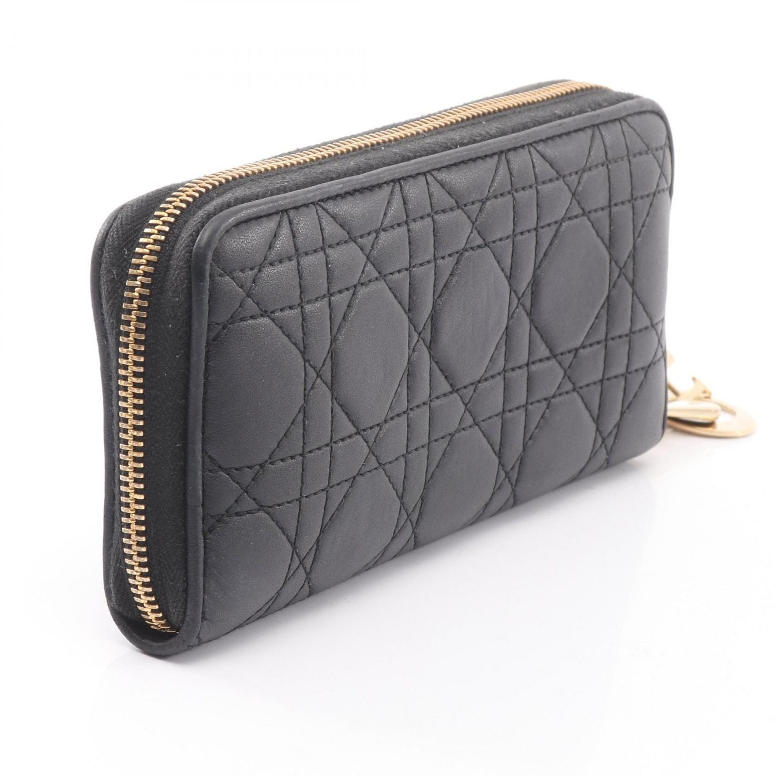 Dior Round Wallet Lady Cannage Black Leather Handbag — view 2