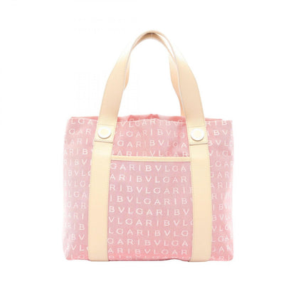 Bvlgari Handbag Logo Mania Pink Ivory Canvas Leather