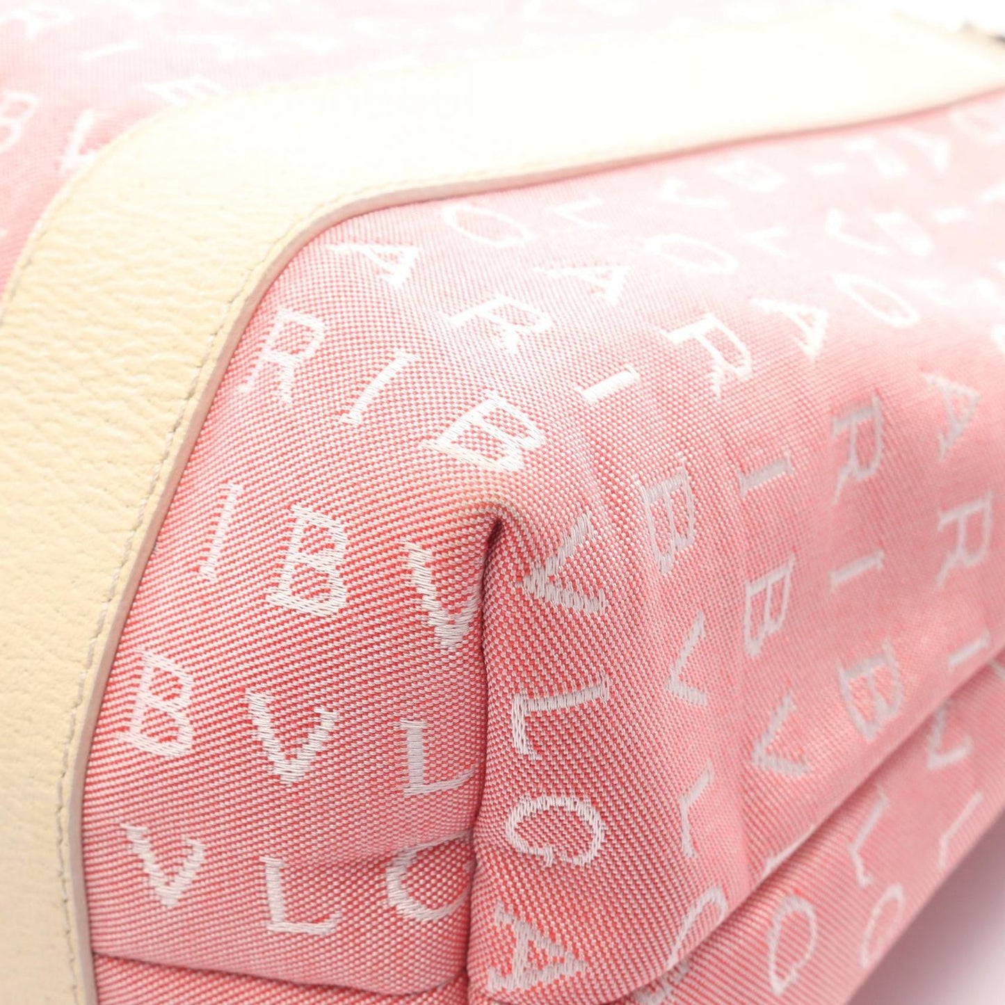 Bvlgari Handbag Logo Mania Pink Ivory Canvas Leather — view 6