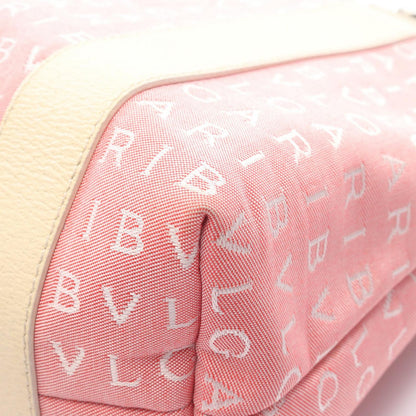 Bvlgari Handbag Logo Mania Pink Ivory Canvas Leather — view 6