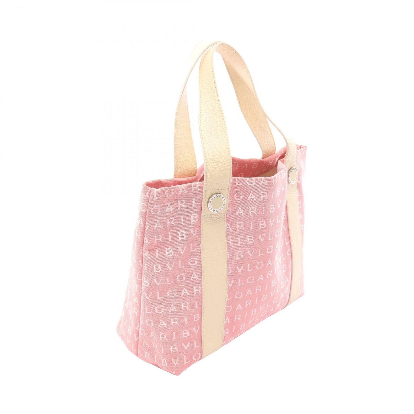 Bvlgari Handbag Logo Mania Pink Ivory Canvas Leather — view 2