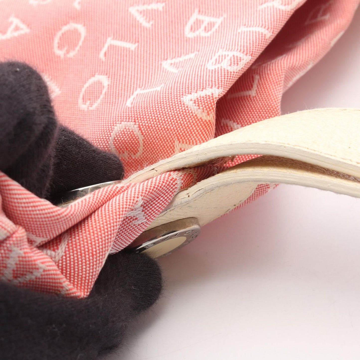 Bvlgari Handbag Logo Mania Pink Ivory Canvas Leather — view 9