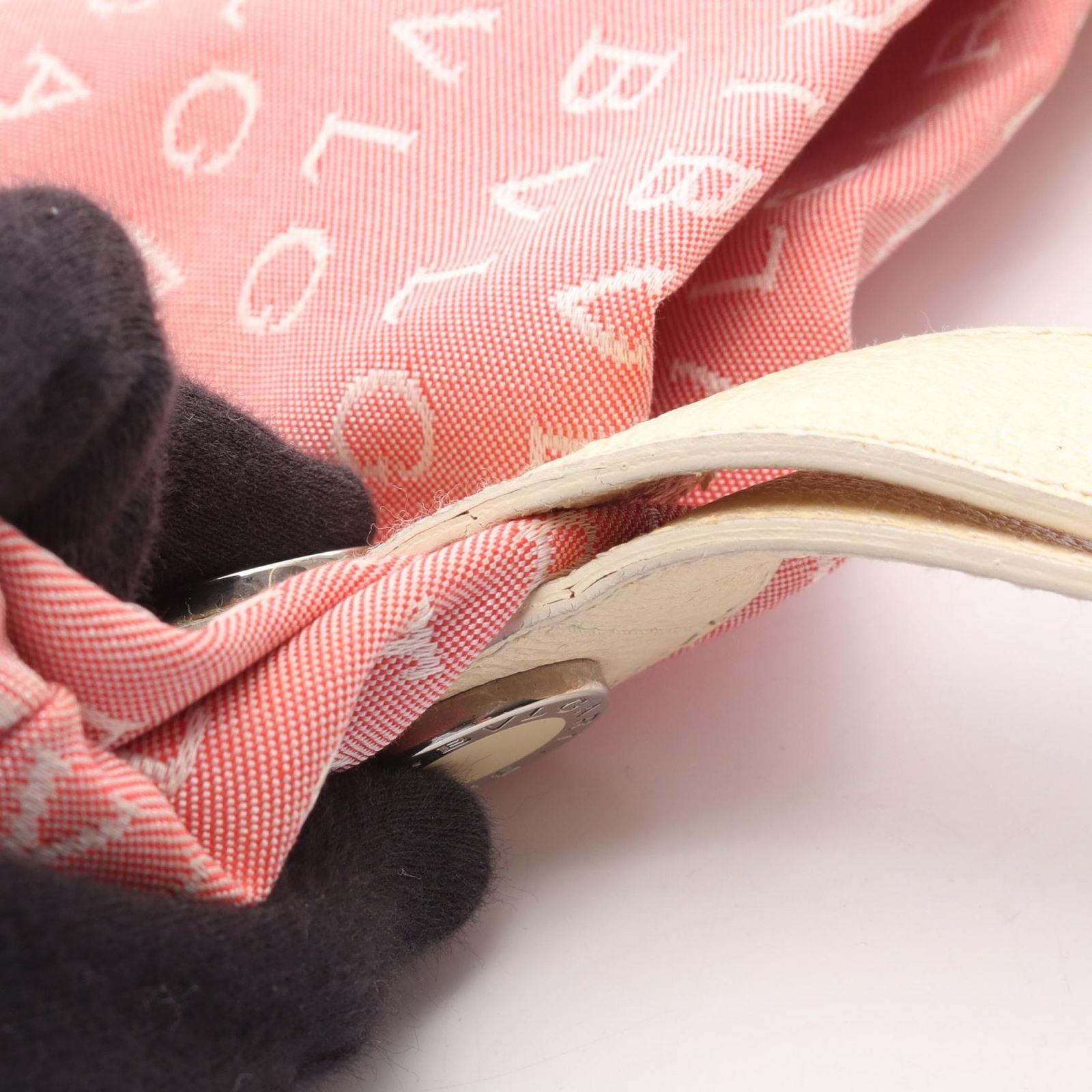 Bvlgari Handbag Logo Mania Pink Ivory Canvas Leather — view 9