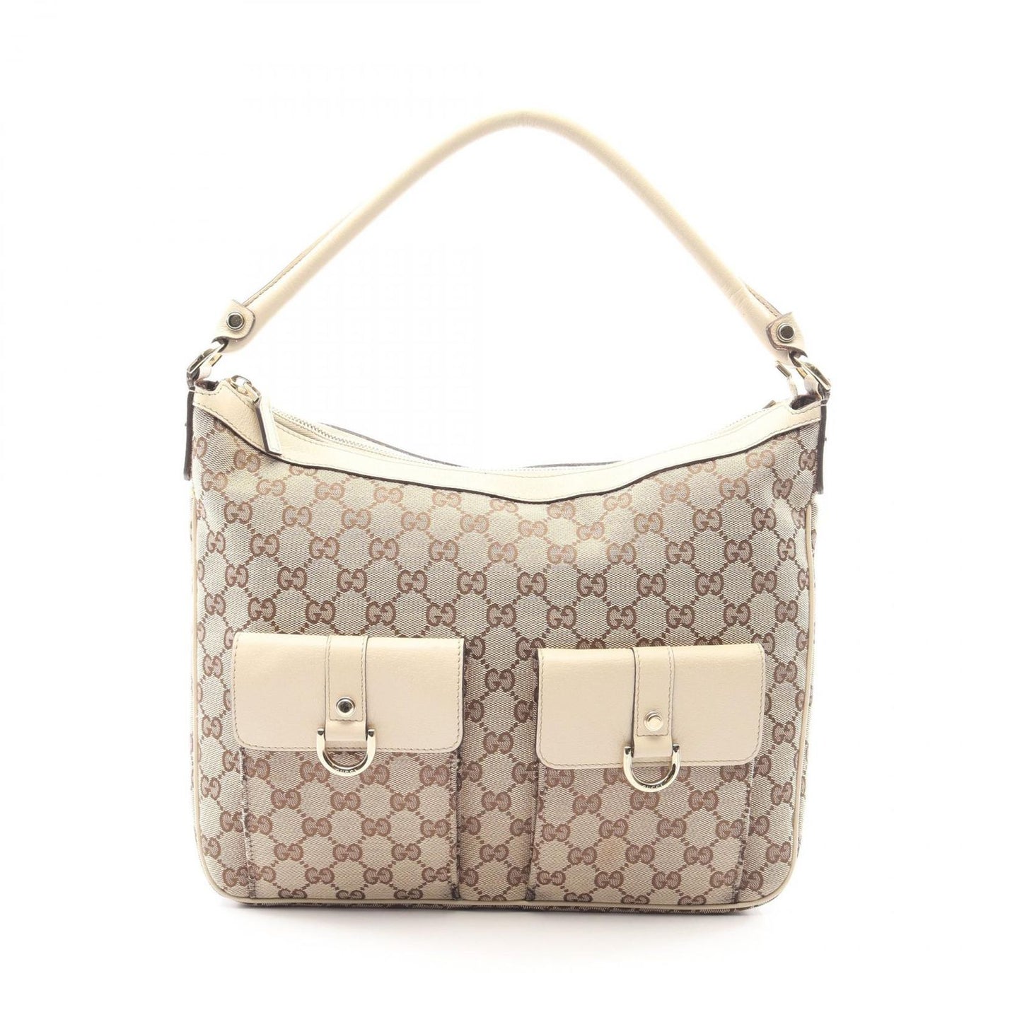 Gucci Shoulder Bag Beige Canvas Leather