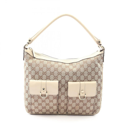 Gucci Shoulder Bag Beige Canvas Leather