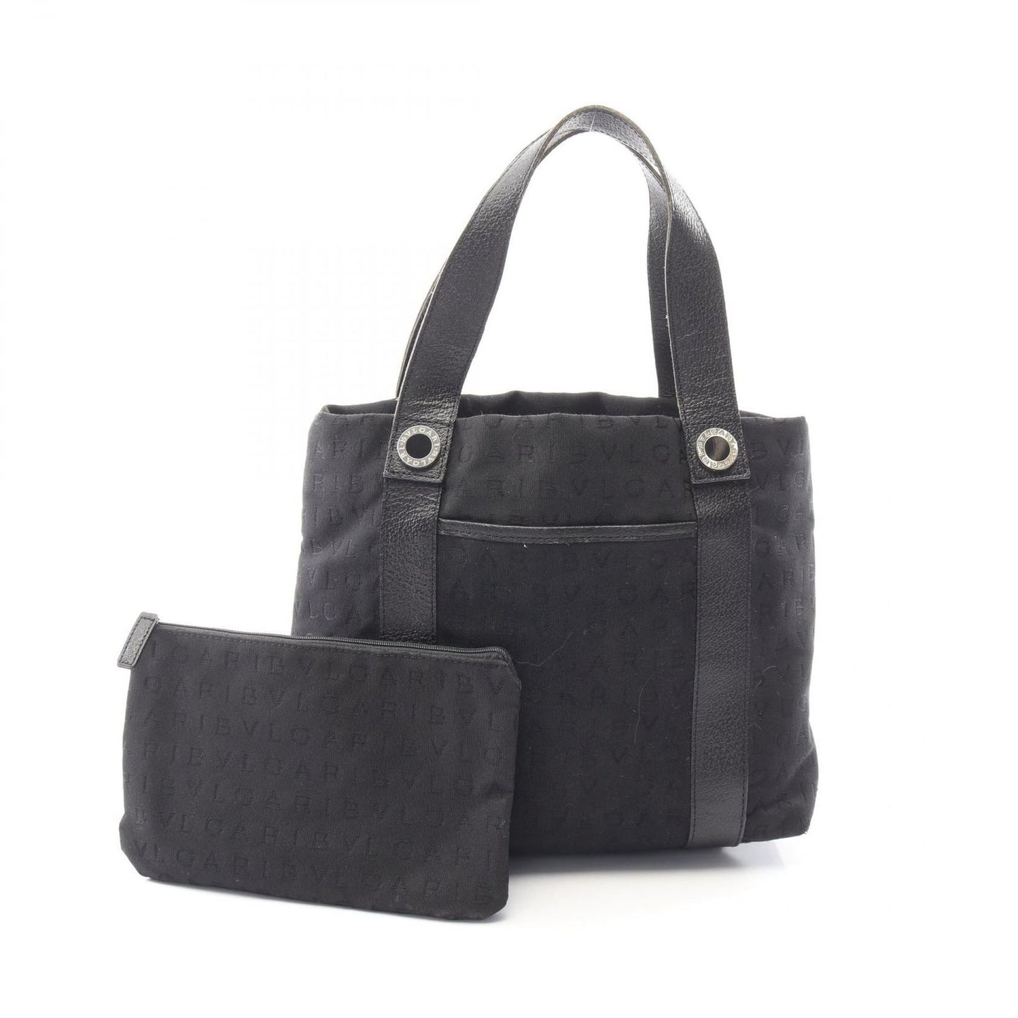 Bvlgari Handbag Logo Mania Black Canvas Leather