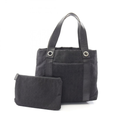 Bvlgari Handbag Logo Mania Black Canvas Leather