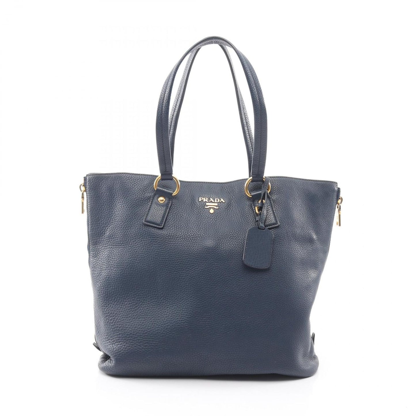 Prada Tote Side Zip Navy Leather