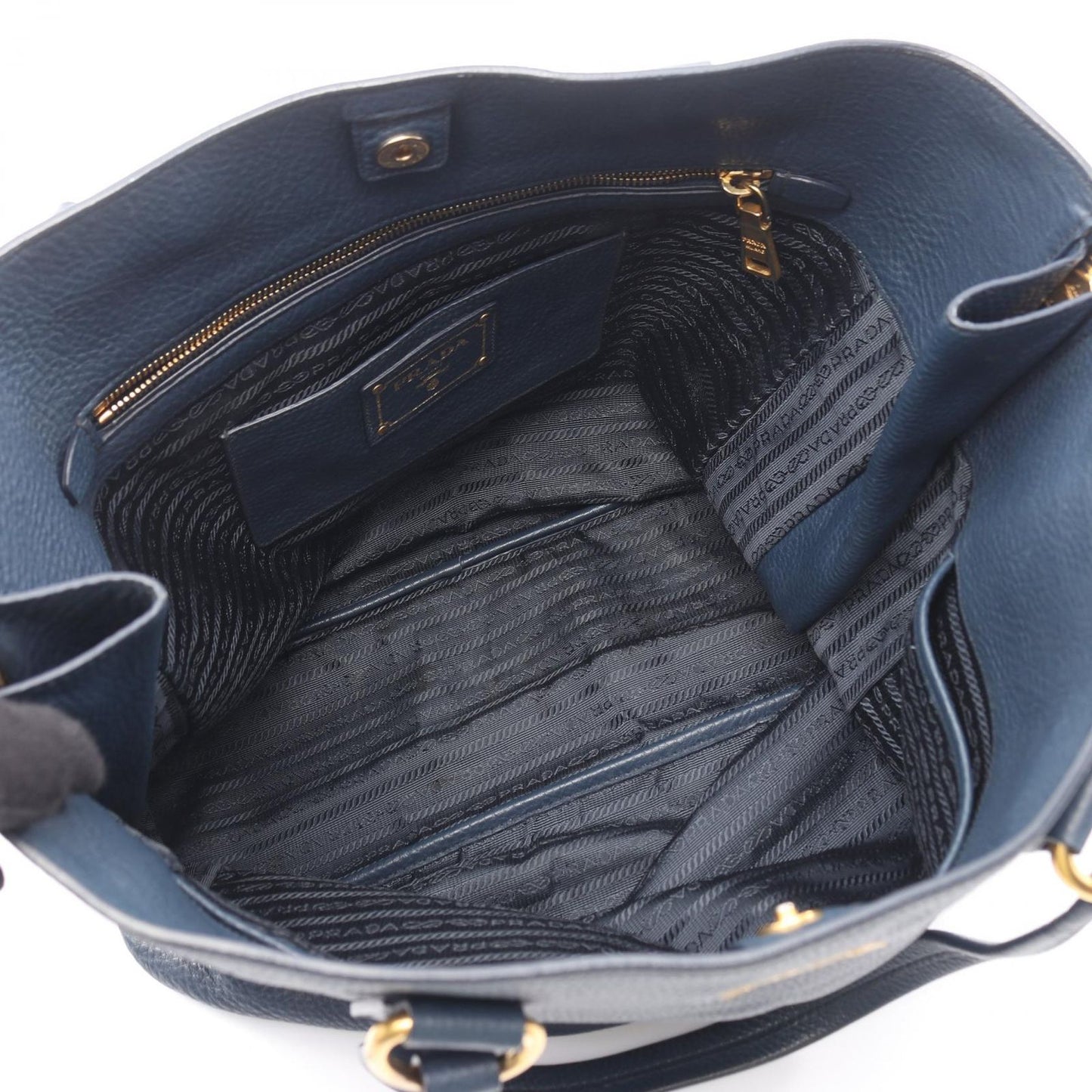 Prada Tote Side Zip Navy Leather — view 3