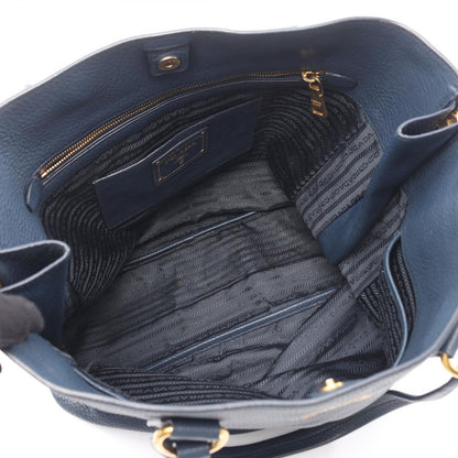 Prada Tote Side Zip Navy Leather — view 3