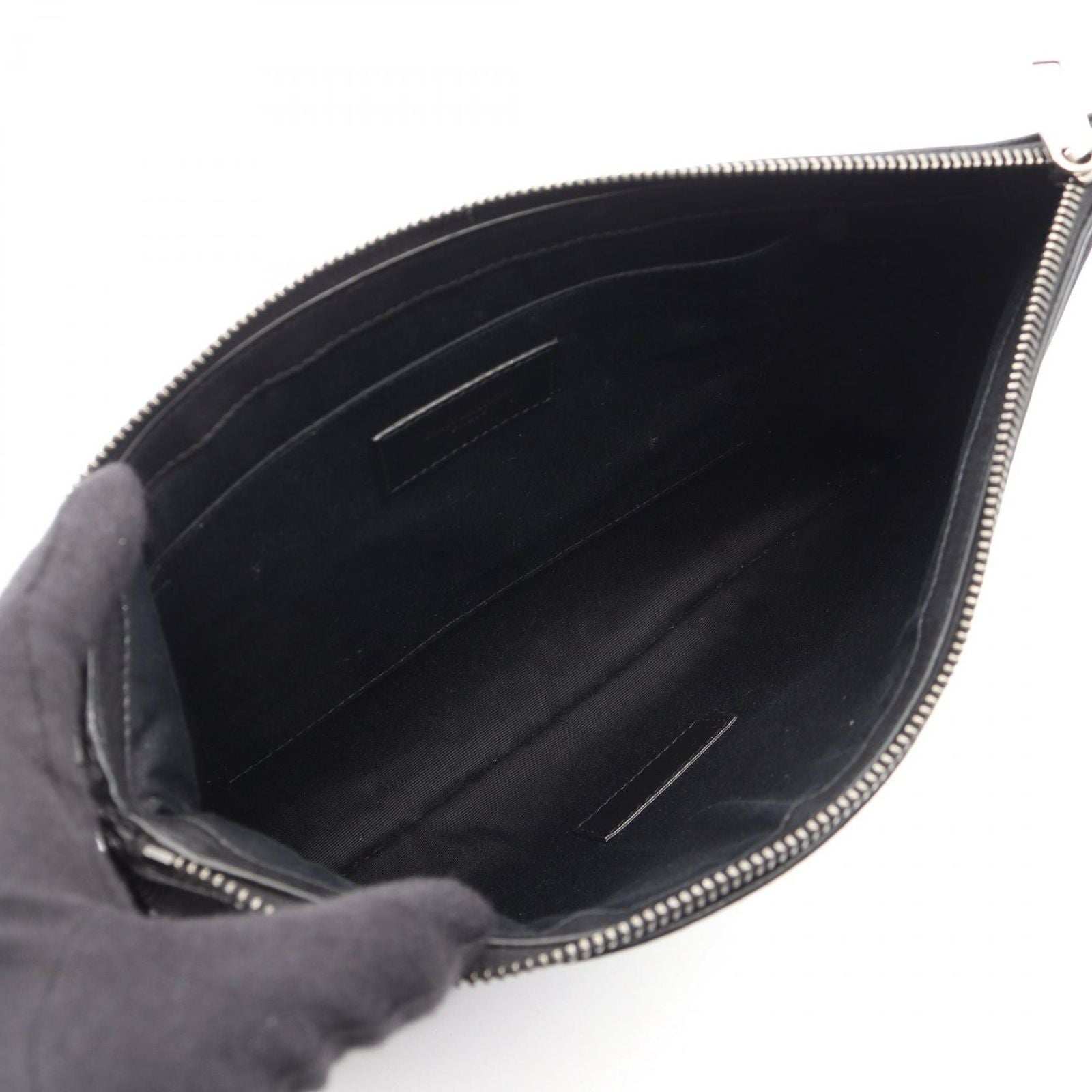 Saint Laurent Paris Clutch Rive Gauche Black White Canvas Leather — view 3