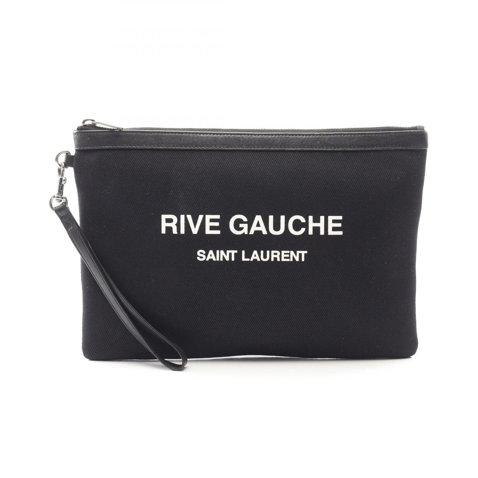 Saint Laurent Paris Clutch Rive Gauche Black White Canvas Leather