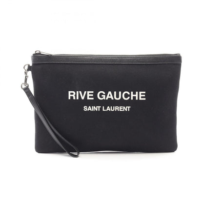 Saint Laurent Paris Clutch Rive Gauche Black White Canvas Leather