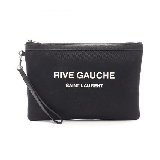 Saint Laurent Paris Clutch Rive Gauche Black White Canvas Leather