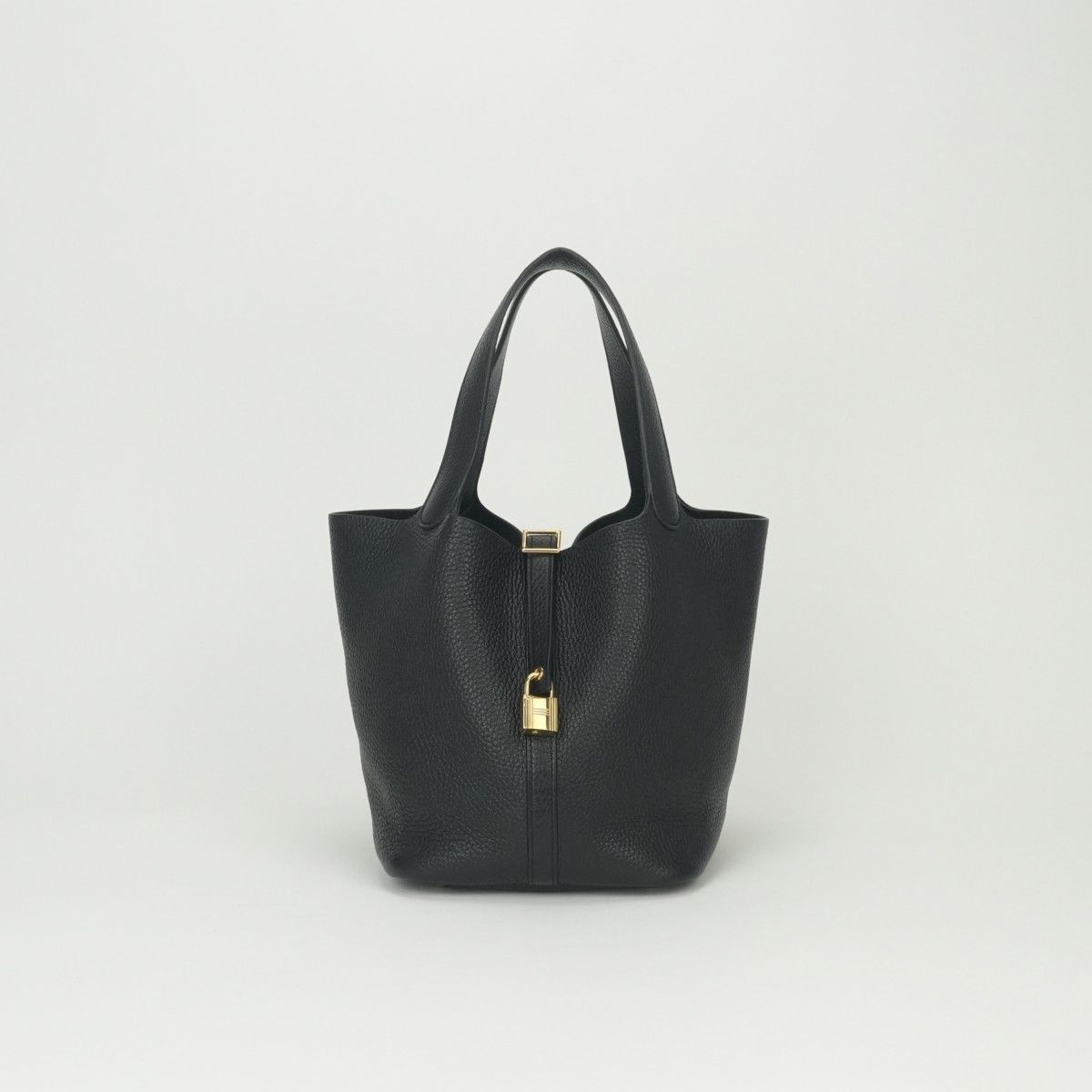 Hermes Picotin Lock MM Tote Taurillon Clemence Noir Black Gold MM 22