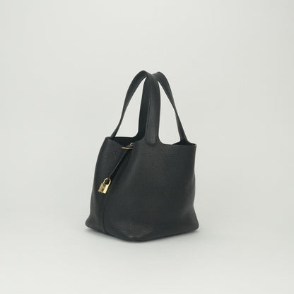Hermes Picotin Lock MM Tote Taurillon Clemence Noir Black Gold MM 22 — view 2
