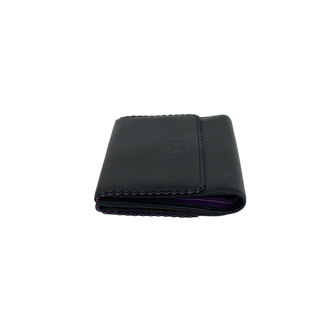 Loewe Anagram Logo Nappa Leather Trifold Wallet Mini Card Case Black Purple — view 4