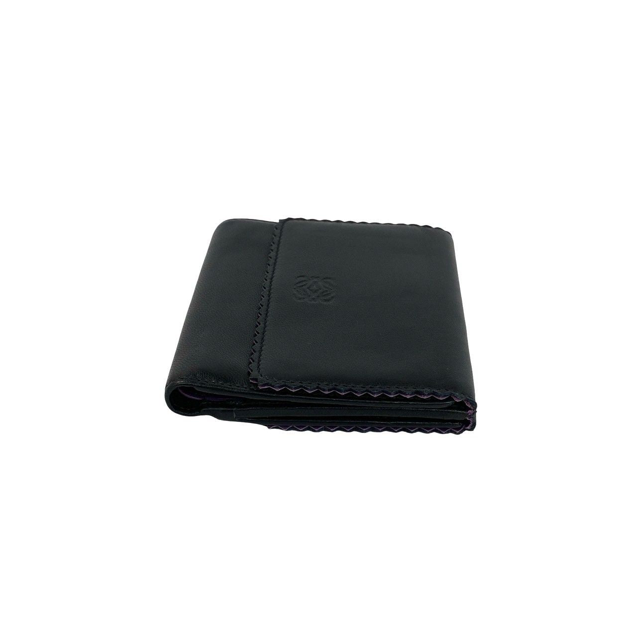Loewe Anagram Logo Nappa Leather Trifold Wallet Mini Card Case Black Purple — view 5