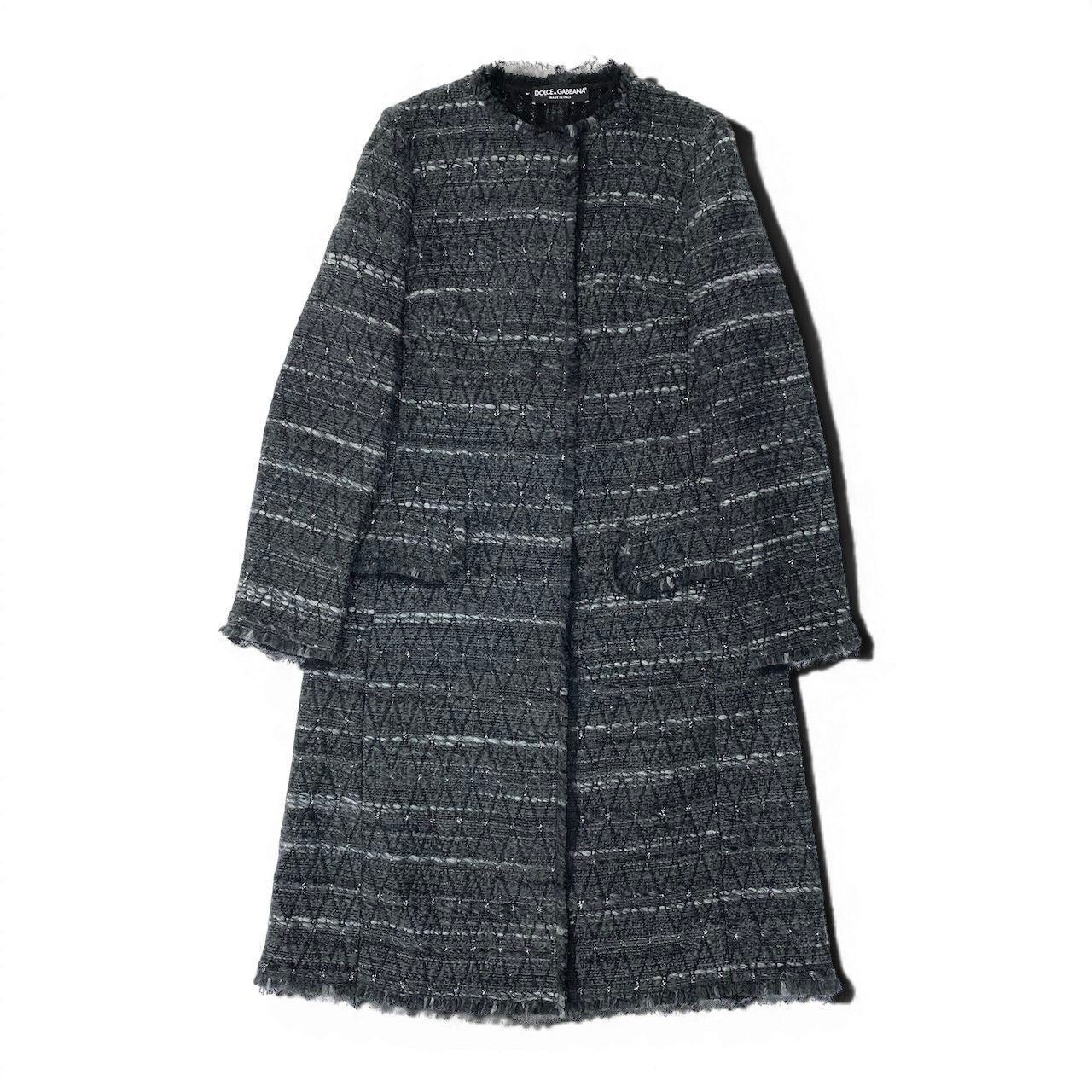 Dolce & Gabbana Tweed Coat Long 38 Gray — view 2