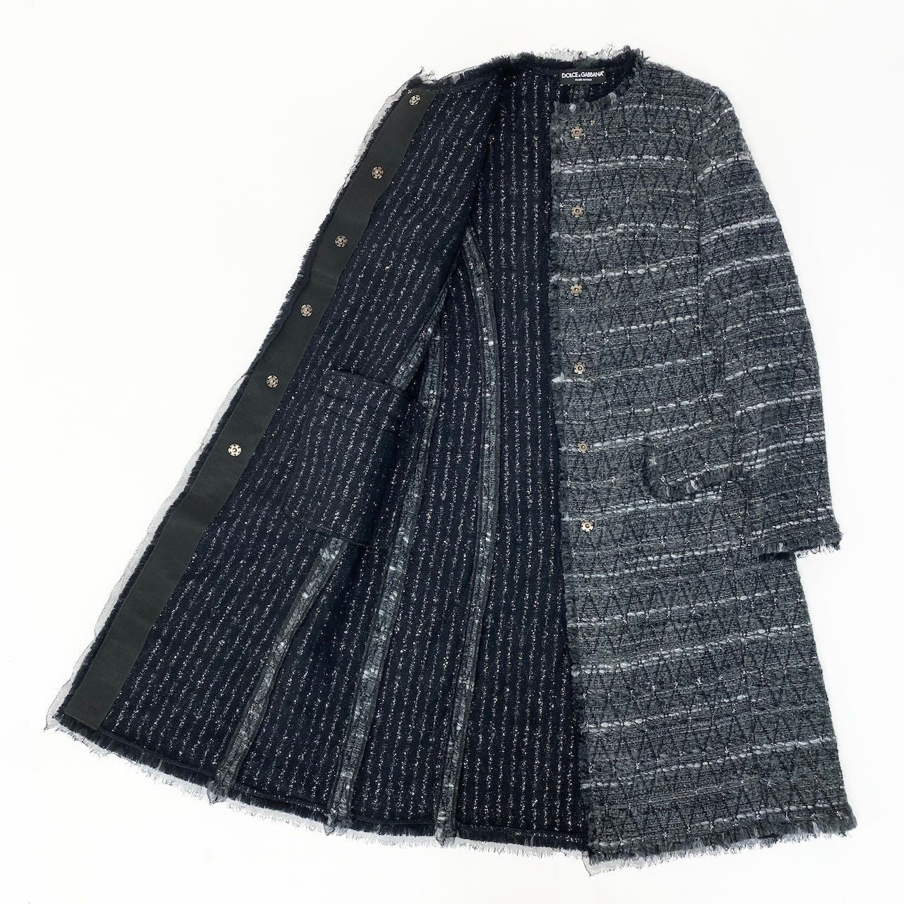 Dolce & Gabbana Tweed Coat Long 38 Gray — view 4