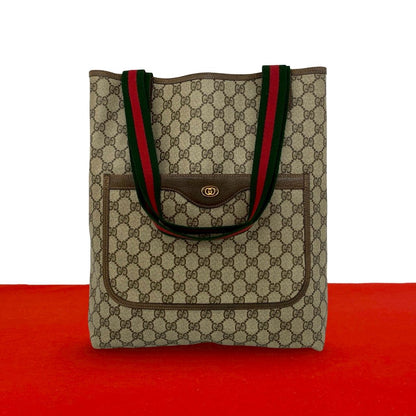 Gucci Vintage Sherry Line GG Logo Leather Tote Brown