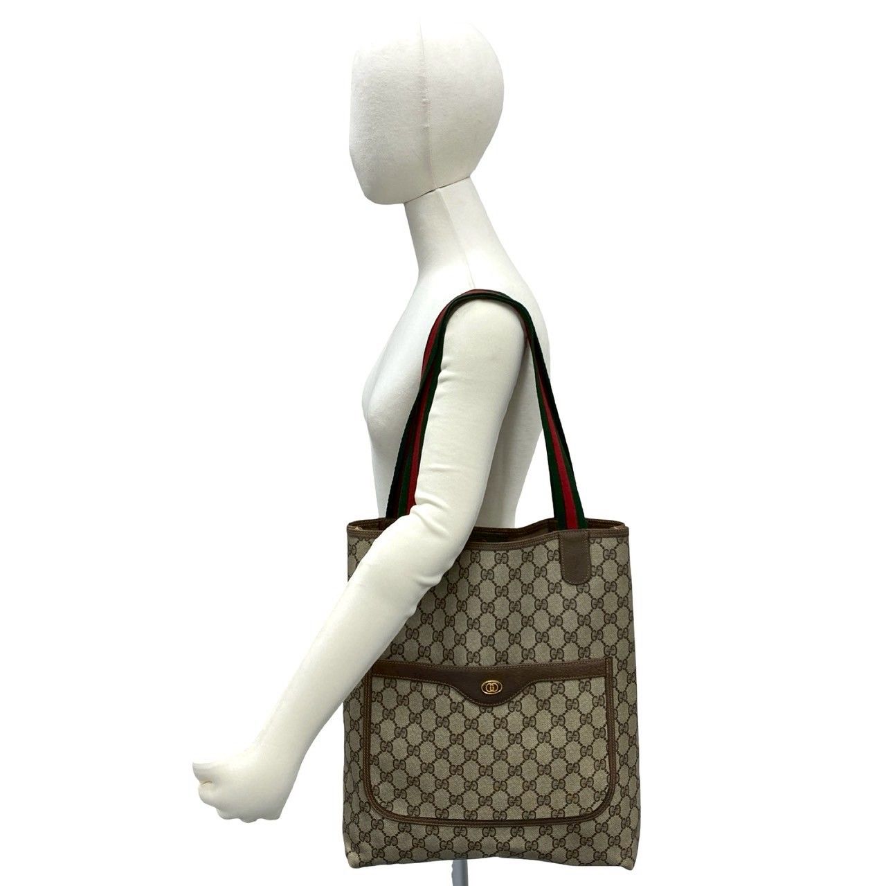 Gucci Vintage Sherry Line GG Logo Leather Tote Brown — view 2