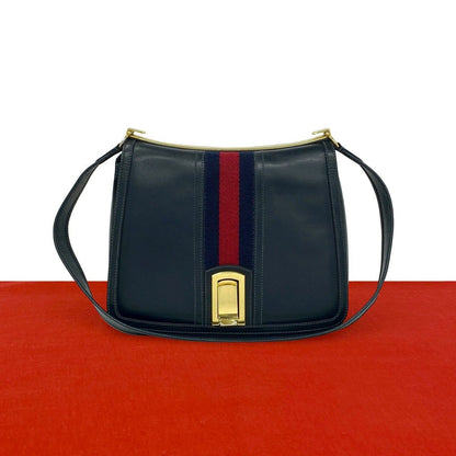 Gucci Vintage Sherry Line Leather Shoulder Bag Pochette Navy