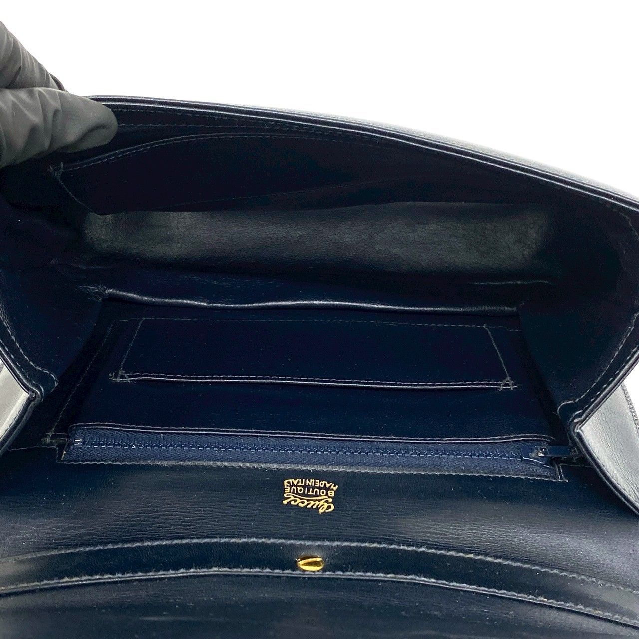 Gucci Vintage Sherry Line Leather Shoulder Bag Pochette Navy — view 9