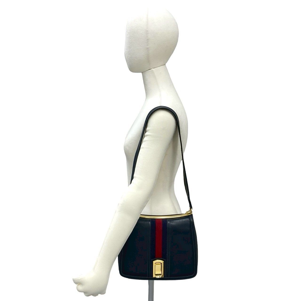 Gucci Vintage Sherry Line Leather Shoulder Bag Pochette Navy — view 2