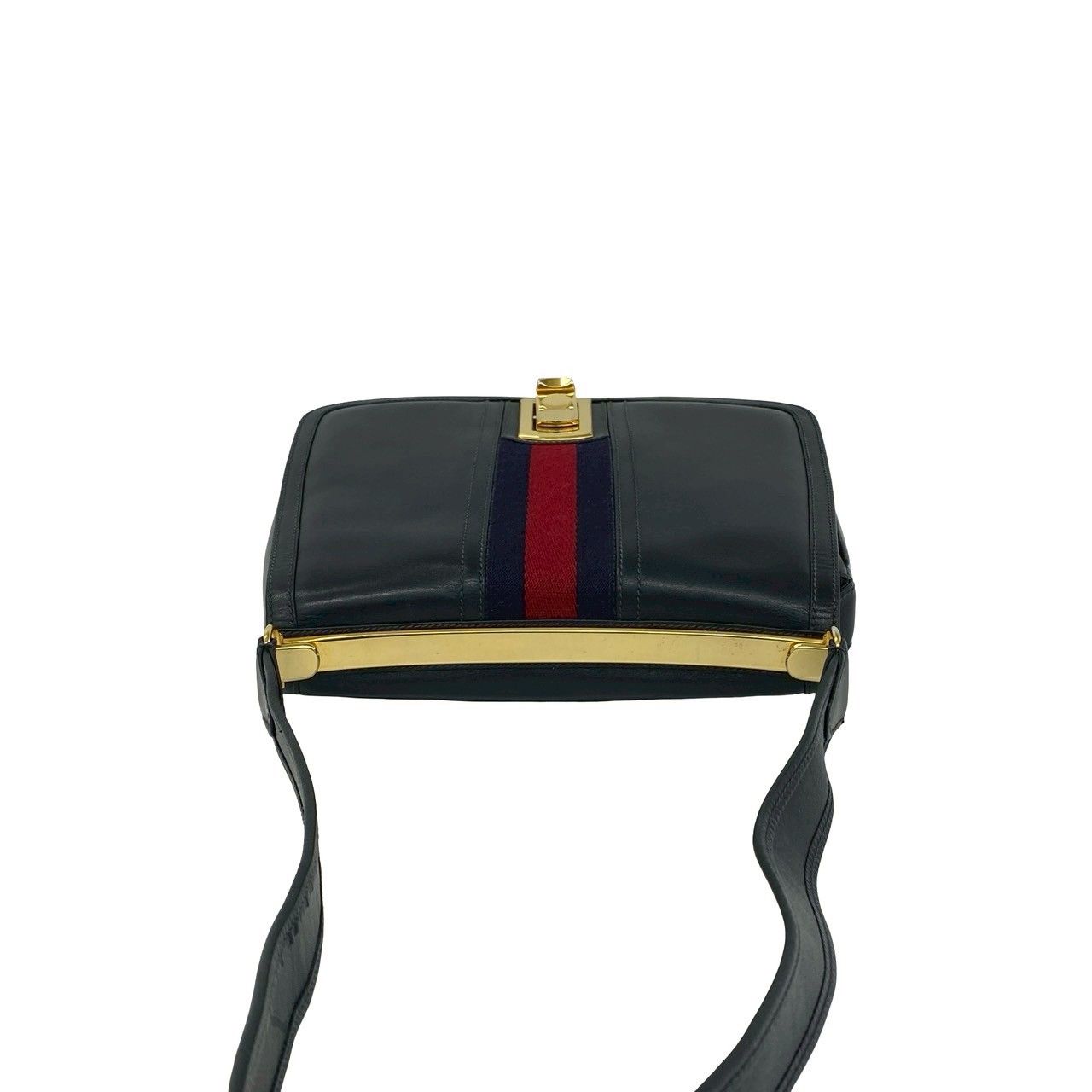 Gucci Vintage Sherry Line Leather Shoulder Bag Pochette Navy — view 4