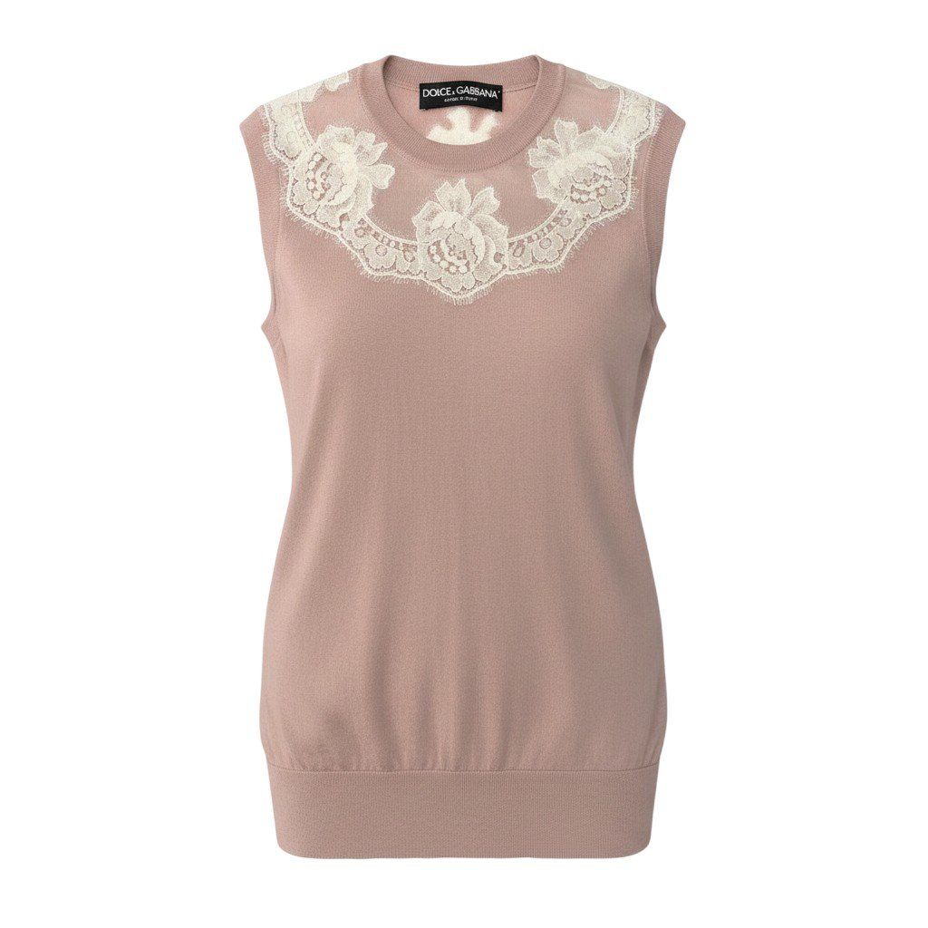 Dolce & Gabbana Sleeveless Knit Pullover Floral Lace Vest Lightweight 38 Pink
