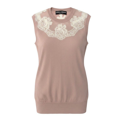 Dolce & Gabbana Sleeveless Knit Pullover Floral Lace Vest Lightweight 38 Pink