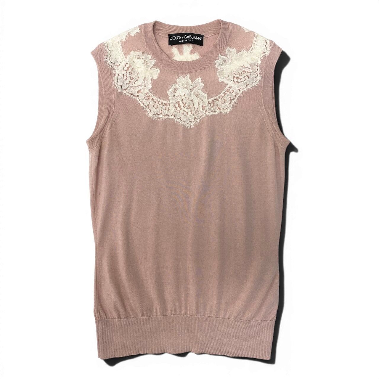 Dolce & Gabbana Sleeveless Knit Pullover Floral Lace Vest Lightweight 38 Pink — view 2