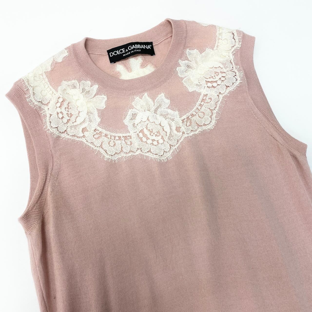 Dolce & Gabbana Sleeveless Knit Pullover Floral Lace Vest Lightweight 38 Pink — view 4