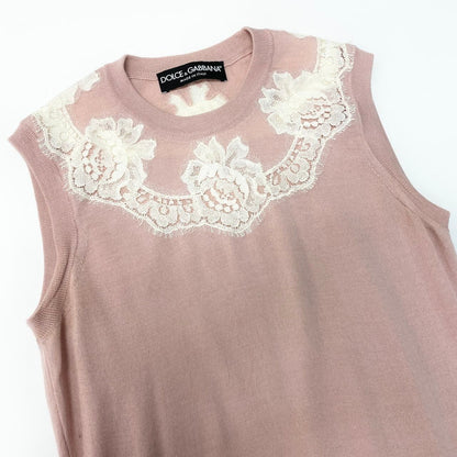 Dolce & Gabbana Sleeveless Knit Pullover Floral Lace Vest Lightweight 38 Pink — view 4