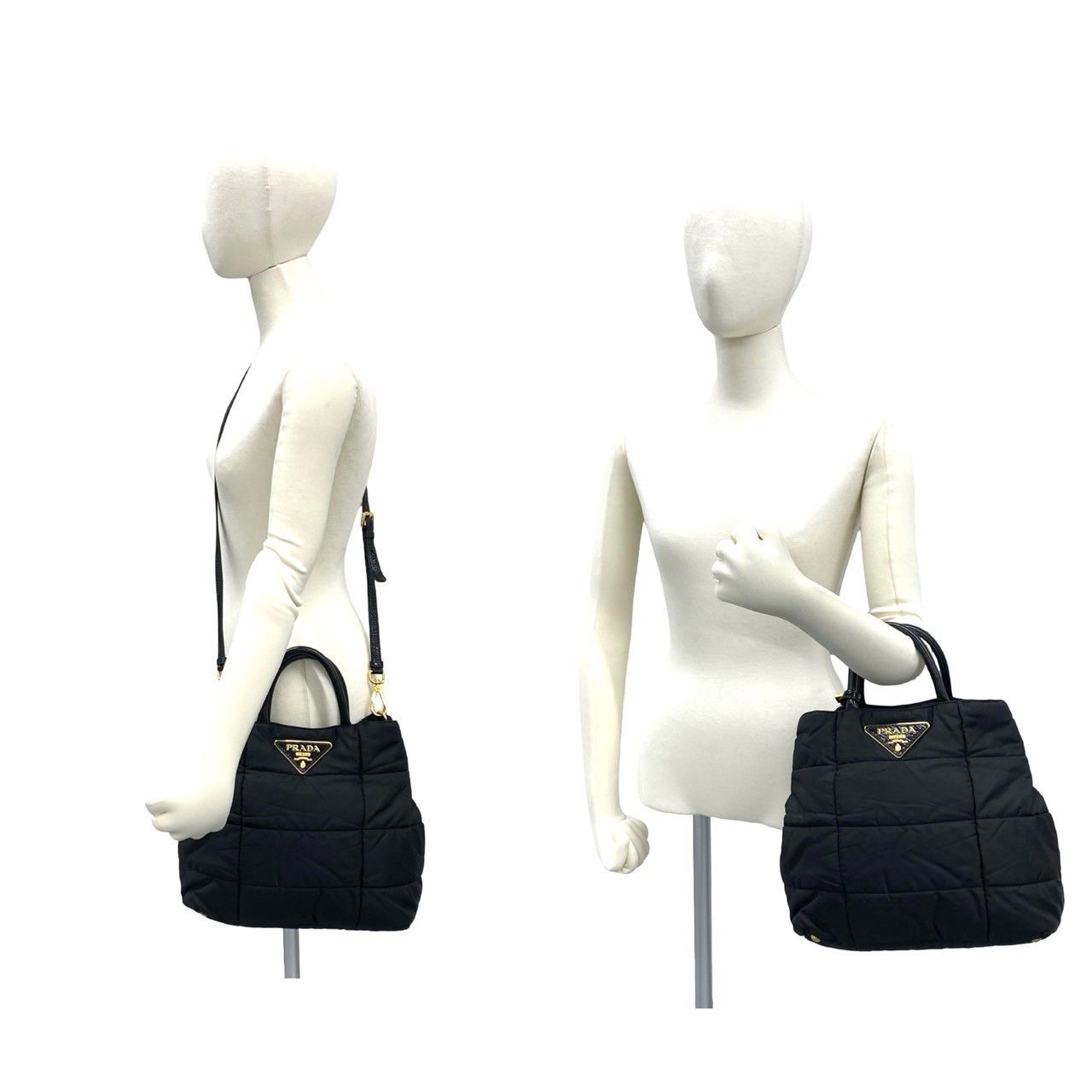 Prada Triangle Logo Quilted Nylon Leather 2-Way Tote Shoulder Bag Black — view 2