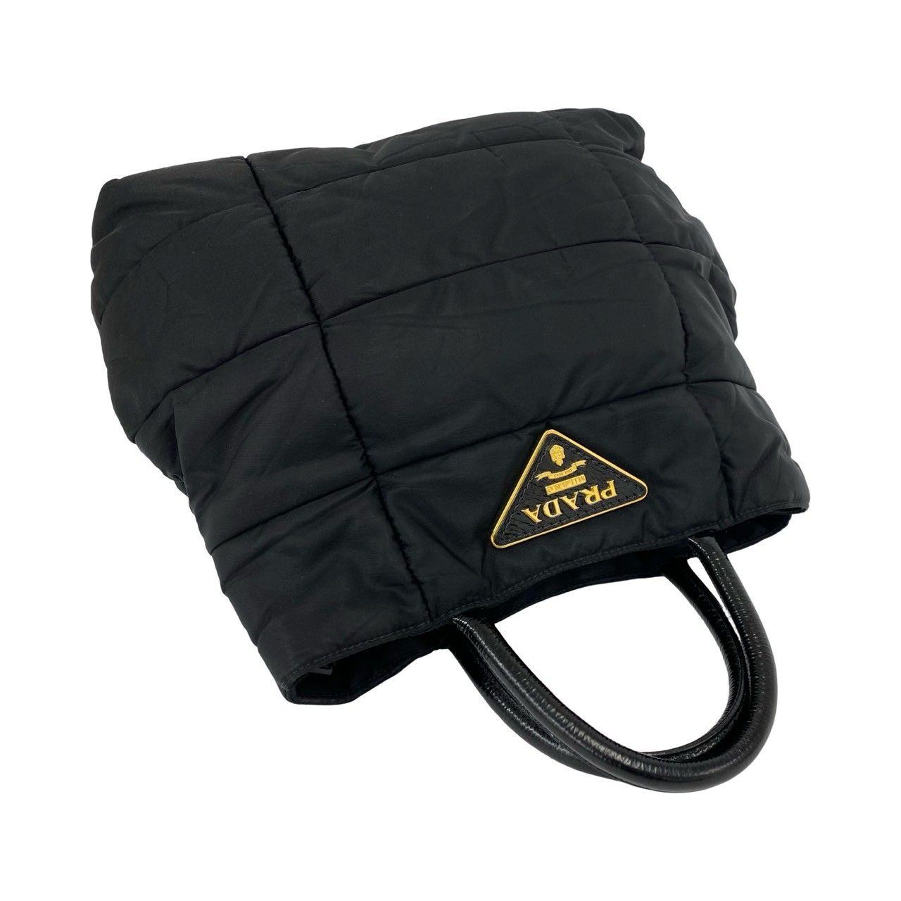 Prada Triangle Logo Quilted Nylon Leather 2-Way Tote Shoulder Bag Black — view 4