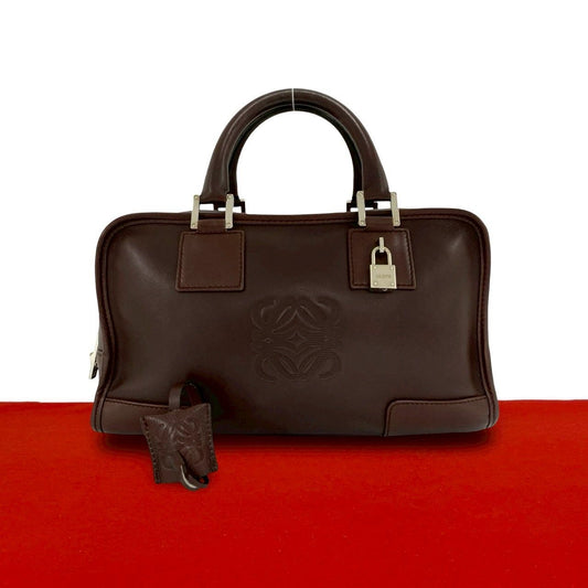 Loewe Amazona 28 Anagram Log Leather Mini Boston Bag with Key Brown