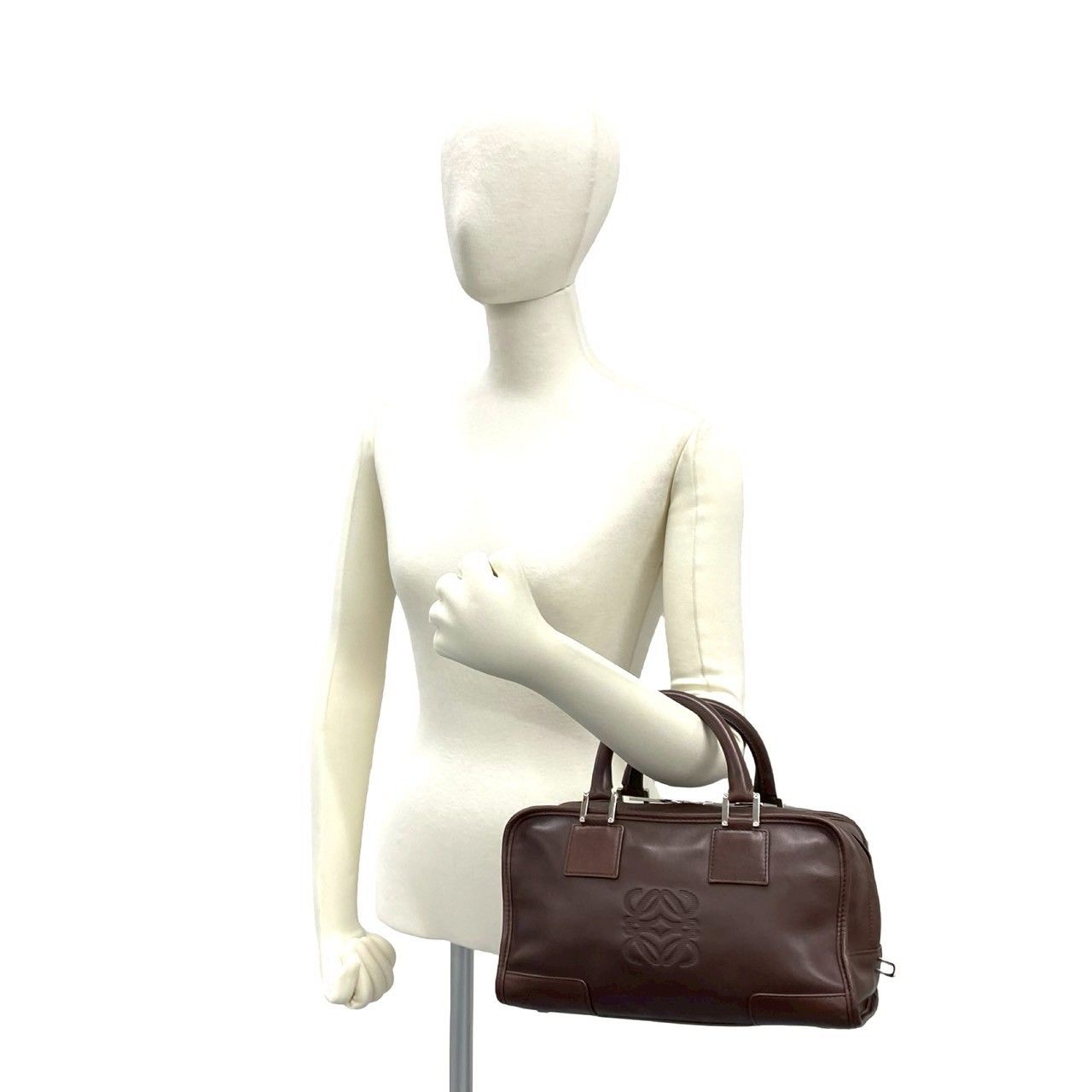 Loewe Amazona 28 Anagram Log Leather Mini Boston Bag with Key Brown — view 2