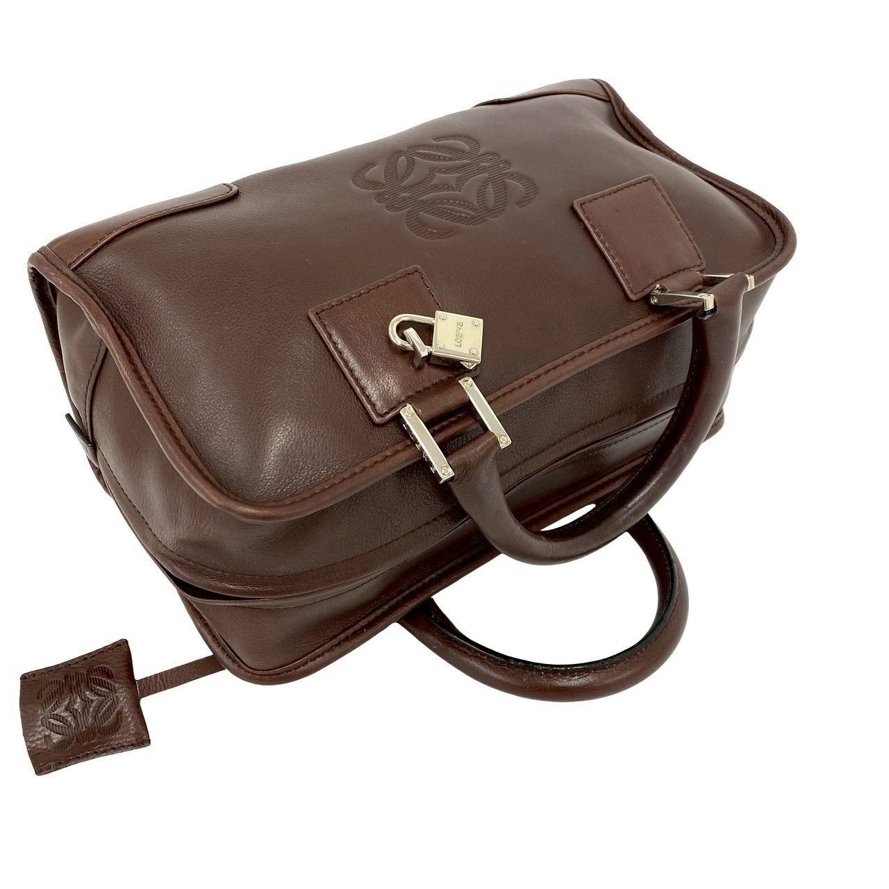 Loewe Amazona 28 Anagram Log Leather Mini Boston Bag with Key Brown — view 4