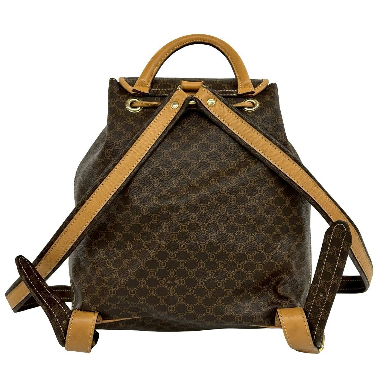 Celine Vintage Macadam Blason Triomphe Pattern Leather Backpack Brown — view 3
