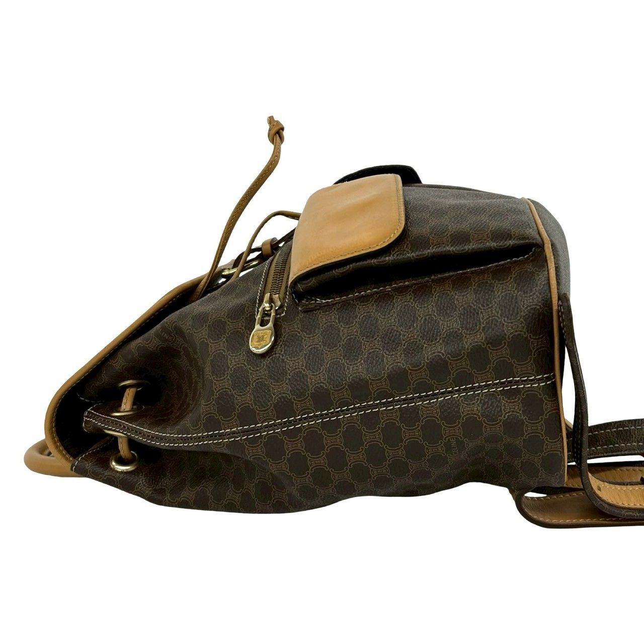Celine Vintage Macadam Blason Triomphe Pattern Leather Backpack Brown — view 5