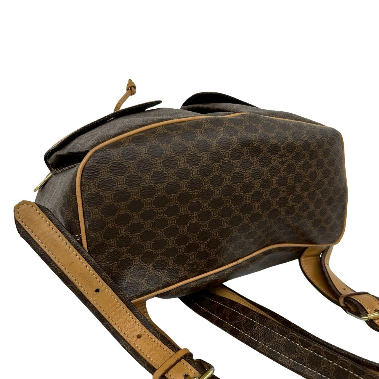 Celine Vintage Macadam Blason Triomphe Pattern Leather Backpack Brown — view 7