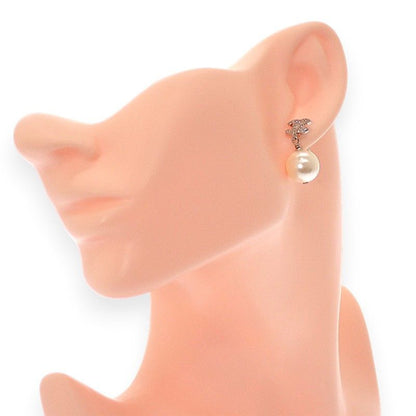 Chanel CC Logo Pearl Earrings Metal Faux Silver — view 8