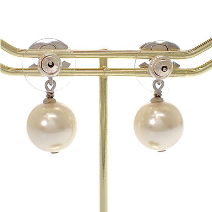 Chanel CC Logo Pearl Earrings Metal Faux Silver — view 4