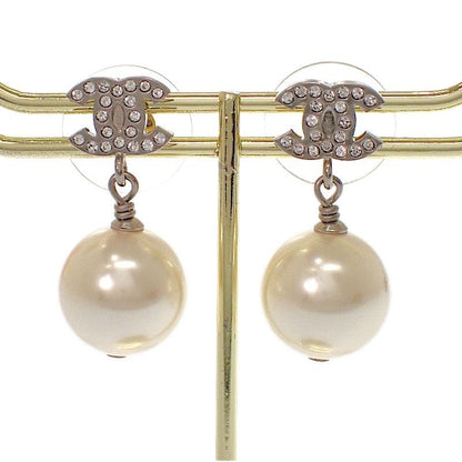 Chanel CC Logo Pearl Earrings Metal Faux Silver — view 2