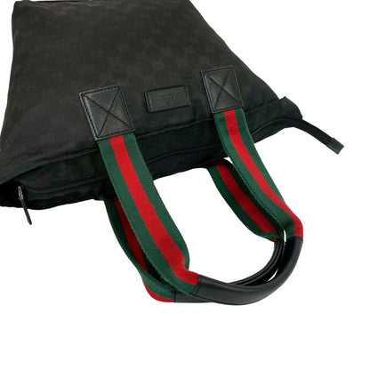Gucci Sherry Line GG Canvas Nylon Tote Black Red Green — view 4