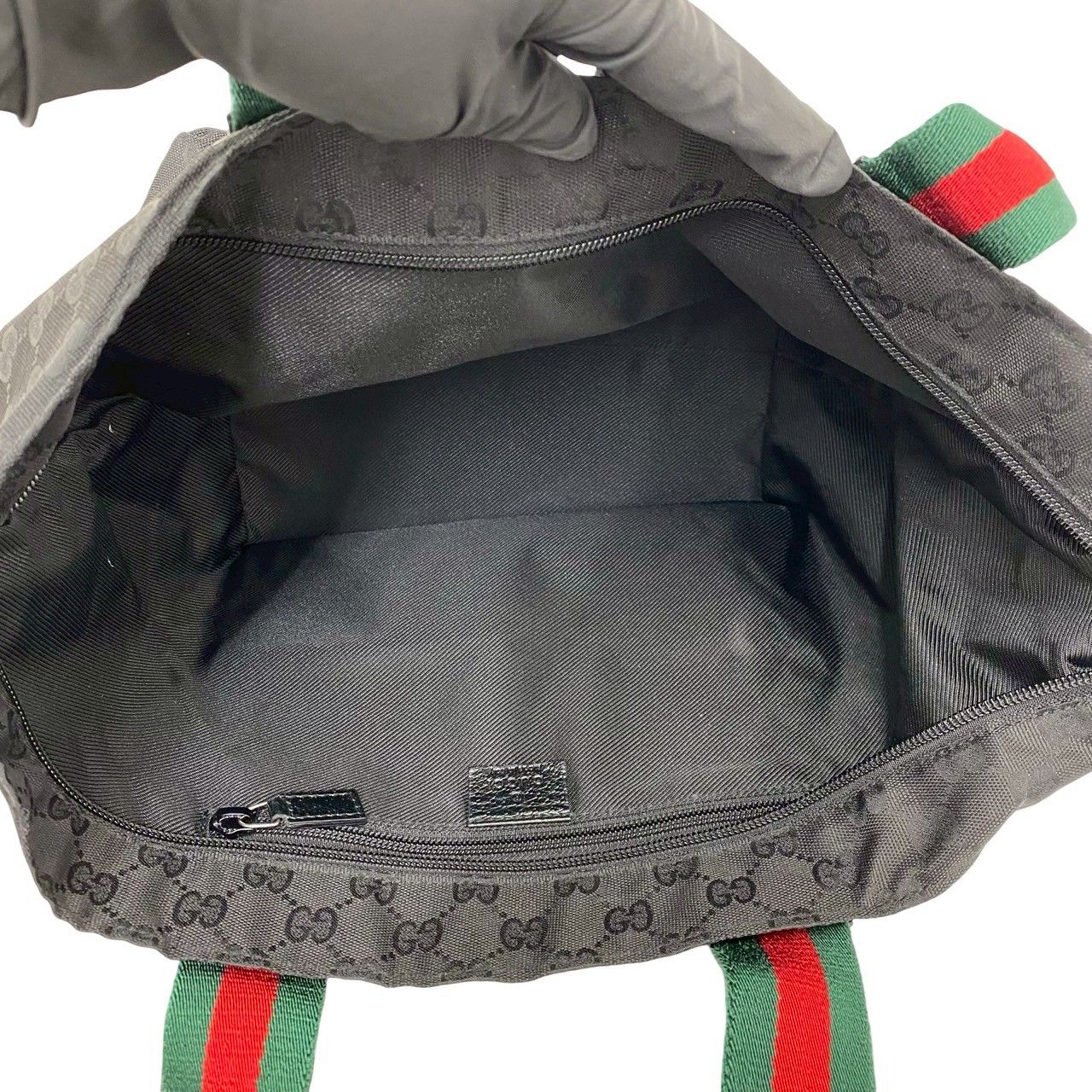 Gucci Sherry Line GG Canvas Nylon Tote Black Red Green — view 9
